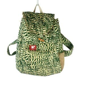 Taaluma Totes‎ Backpack White Green Cotton Canvas 2 Straps Shark Tank Geometric